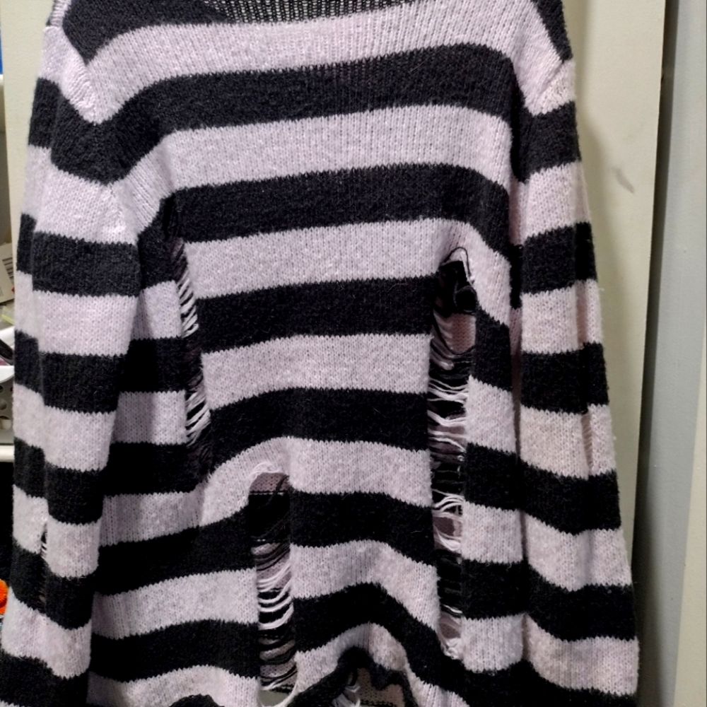 Ripped goth striped sweater